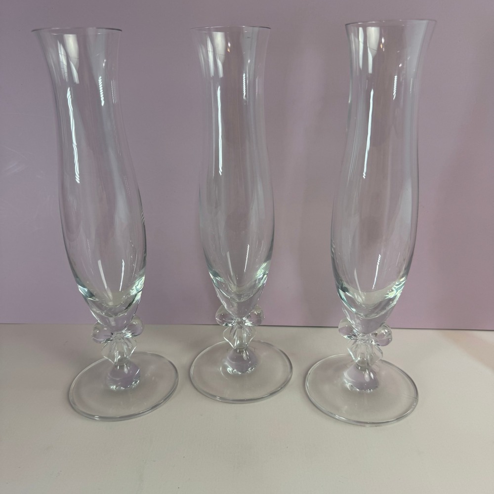 VTG Mikasa High Society Crystal Bud Vase Bow Ribbon 9.5" Germany Clear Lot of 3